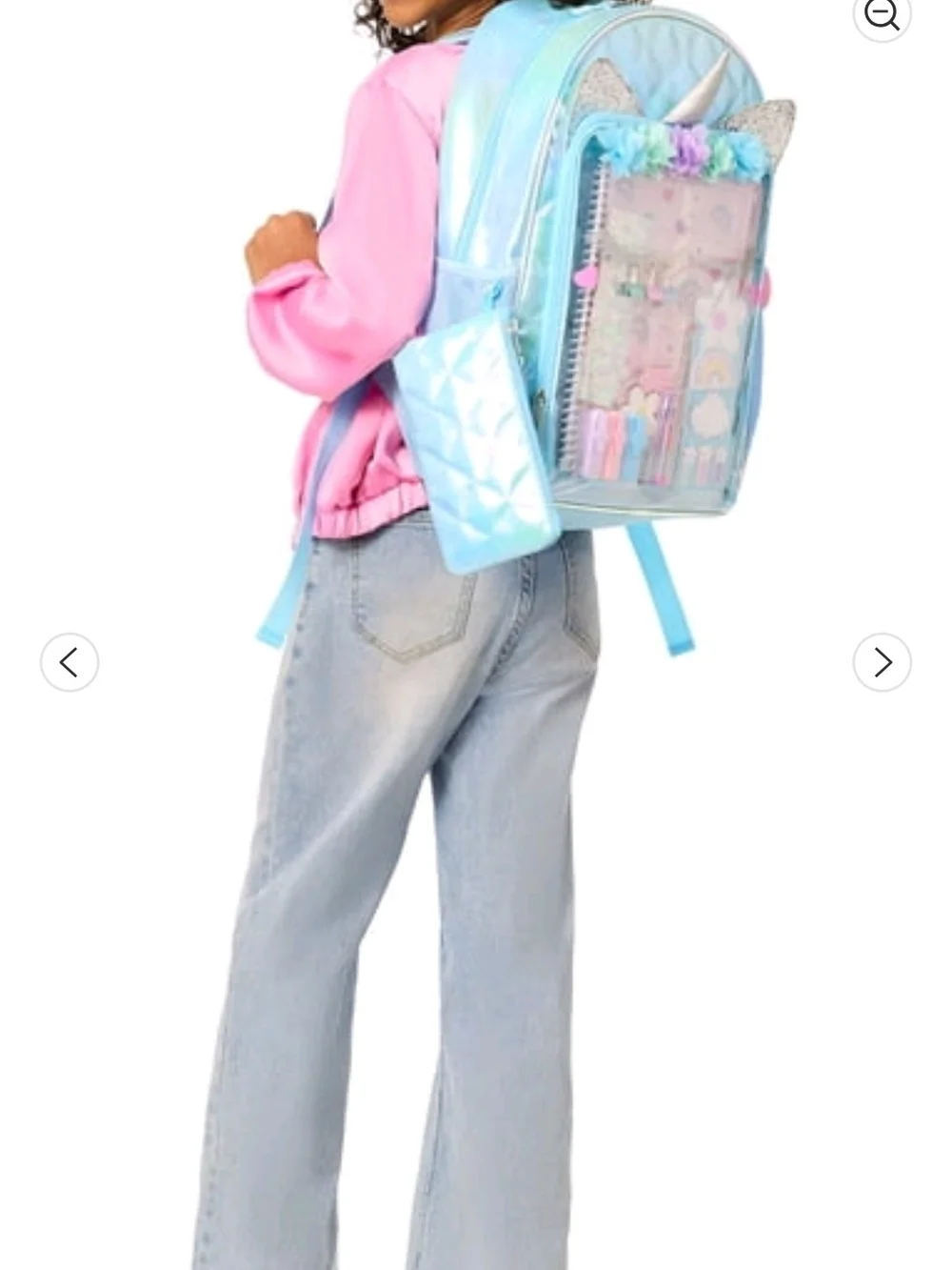 Kids Unicorn Blue Glitter Backpack with Stationery Set
